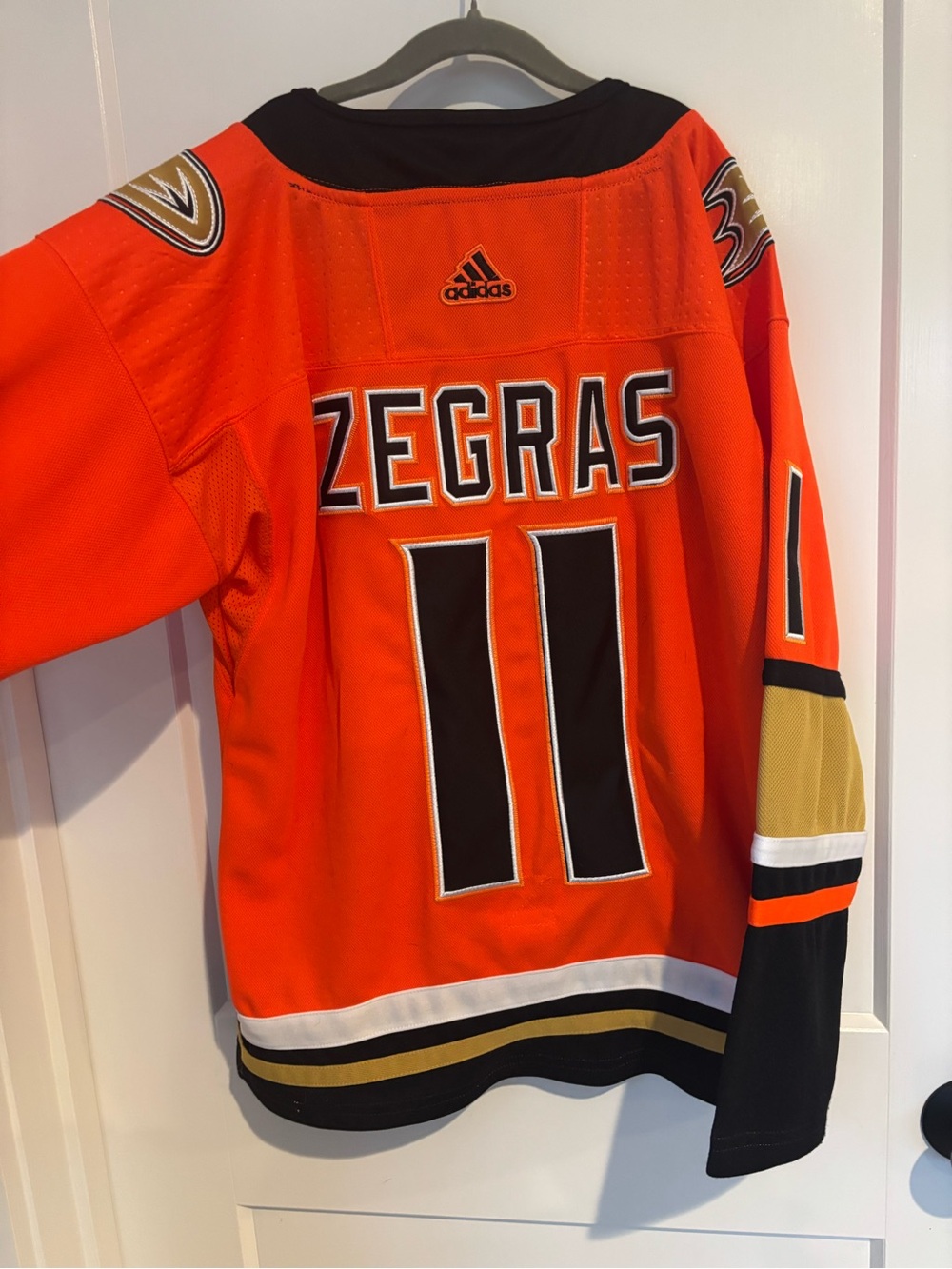 adidas Zegras #11 Black and Orange Anaheim NHL Hockey Jersey